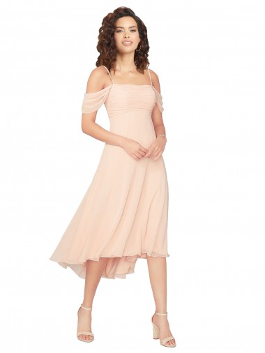 Soft Chiffon Square Neck Low Back A-Line Ice Pink High Low Bridesmaid Dress Manchester