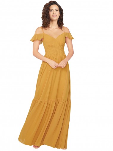 Soft Chiffon Sweetheart Keyhole Back A-Line Saffron Bridesmaid Dress Manchester