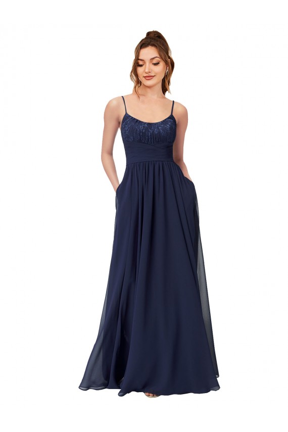 Soft Chiffon & Lace Scoop Neck Low Back A-Line Dark Navy Bridesmaid Dress Manchester