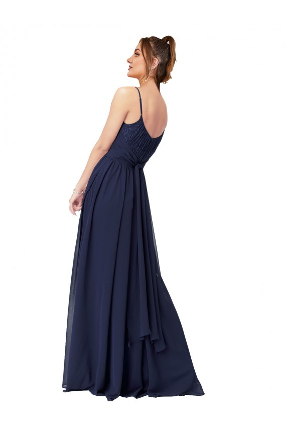 Soft Chiffon & Lace Scoop Neck Low Back A-Line Dark Navy Bridesmaid Dress Manchester
