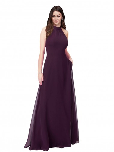 Soft Chiffon High Neck Keyhole Back A-Line Grape Bridesmaid Dress Manchester