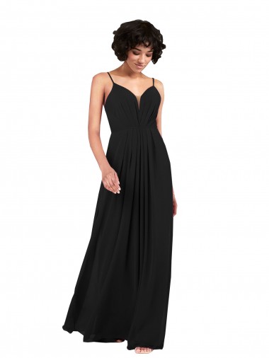 Soft Chiffon V-Neck Open Back Column Black Formal Evening Gown / Bridesmaid Dress Manchester