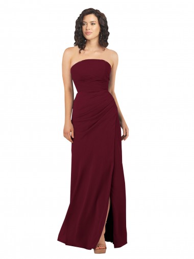 Soft Chiffon Strapless Sheath Burgundy Bridesmaid Dress Manchester