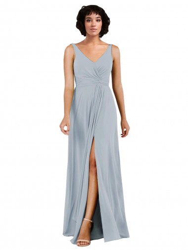 Soft Chiffon V-Neck Low Back Column Sea Glass Bridesmaid Dress Manchester