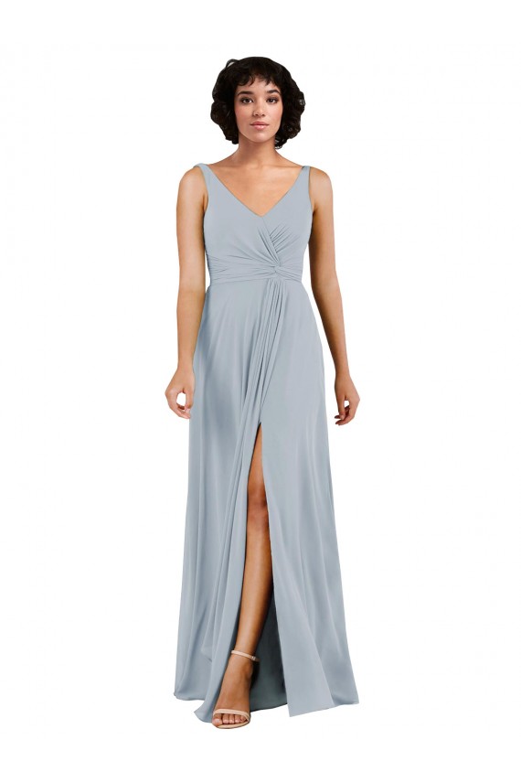 Soft Chiffon V-Neck Low Back Column Sea Glass Bridesmaid Dress Manchester