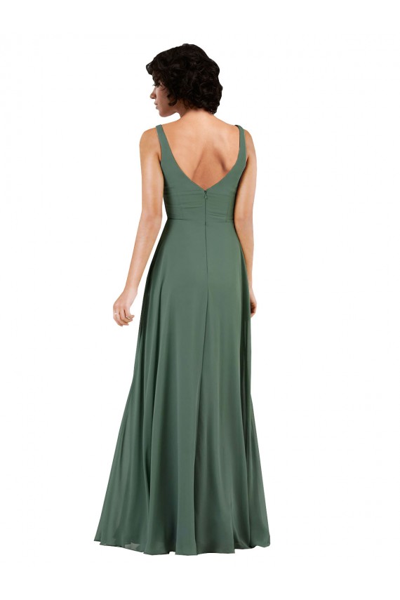 Soft Chiffon V-Neck Low Back Column Sea Glass Bridesmaid Dress Manchester
