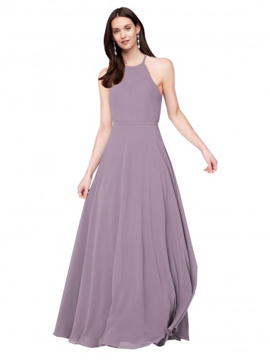Chiffon Halter Neck Keyhole Back A-Line Dark Lavender Bridesmaid Dress / Evening Dress Manchester