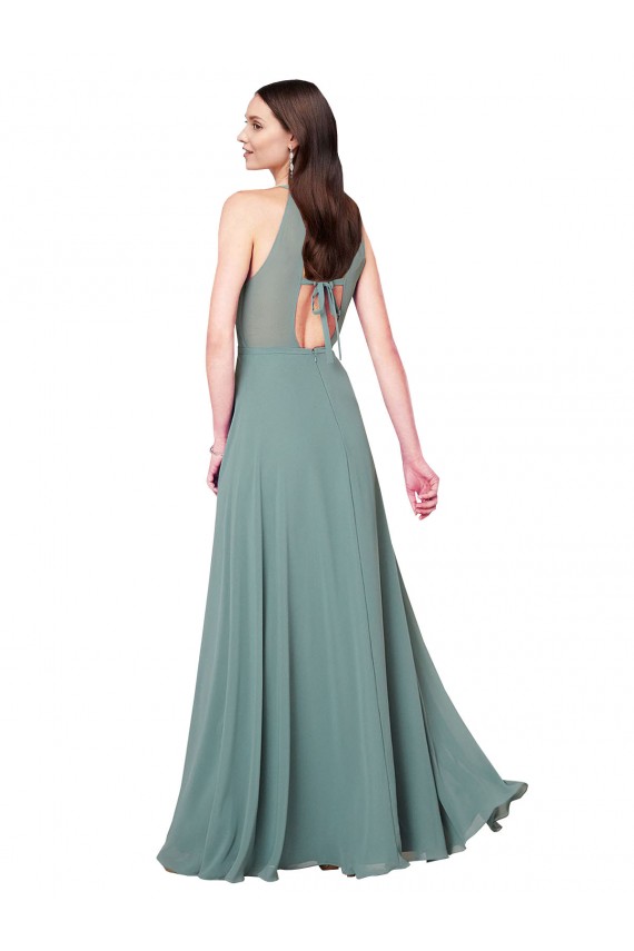 Chiffon Halter Neck Keyhole Back A-Line Dark Lavender Bridesmaid Dress / Evening Dress Manchester