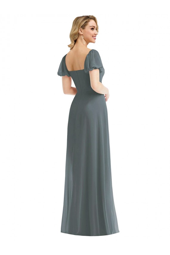 Soft Chiffon Square Neck A-Line Slate Grey Semi Formal Evening Dress / Bridesmaid Dress Manchester