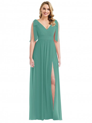Soft Chiffon V-Neck V-Back A-Line Icelandic Silver Semi Formal Evening Dress / Bridesmaid Dress Manchester