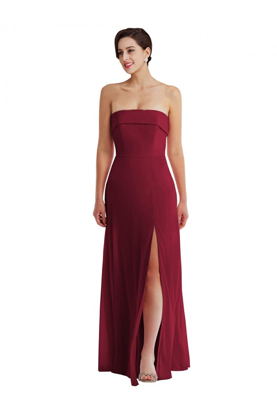 Soft Chiffon Strapless Low Back A-Line Burgundy Formal Evening Gown / Bridesmaid Dress Manchester