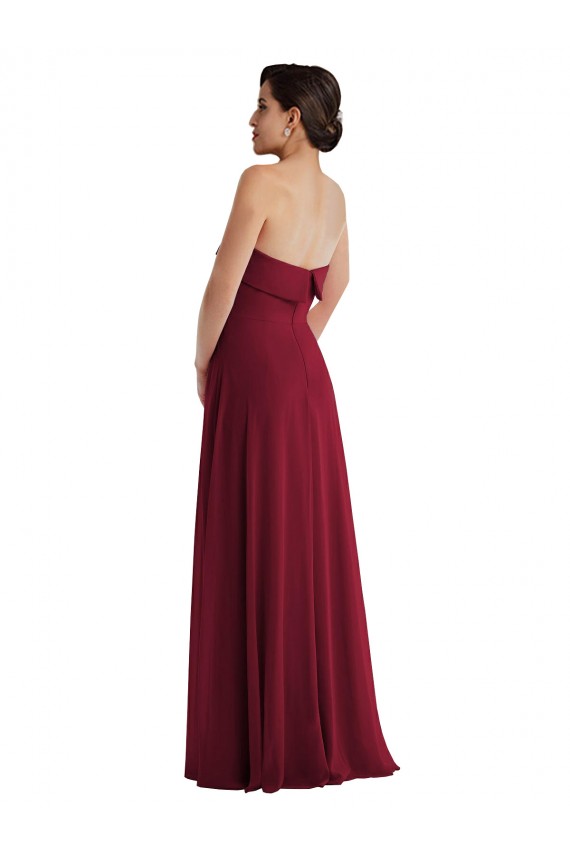 Soft Chiffon Strapless Low Back A-Line Burgundy Formal Evening Gown / Bridesmaid Dress Manchester