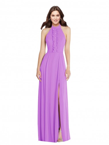 Soft Chiffon Halter Neck Open Back A-Line Violet Formal Evening Gown / Bridesmaid Dress Manchester