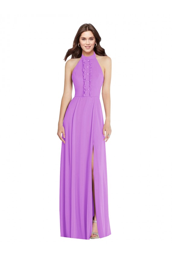 Soft Chiffon Halter Neck Open Back A-Line Violet Formal Evening Gown / Bridesmaid Dress Manchester