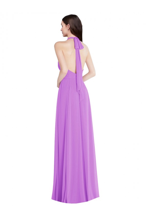 Soft Chiffon Halter Neck Open Back A-Line Violet Formal Evening Gown / Bridesmaid Dress Manchester