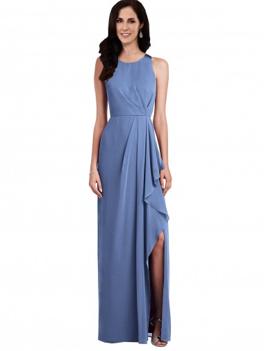 Soft Chiffon Jewel Neck Keyhole Back A-Line Windsor Blue Bridesmaid Dress Manchester