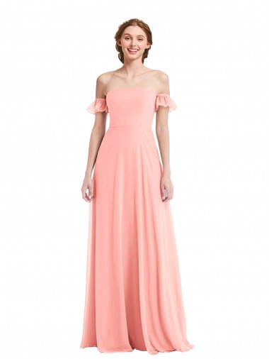 Soft Chiffon Off the Shoulder A-Line Salmon Semi Formal Evening Dress / Bridesmaid Dress Manchester