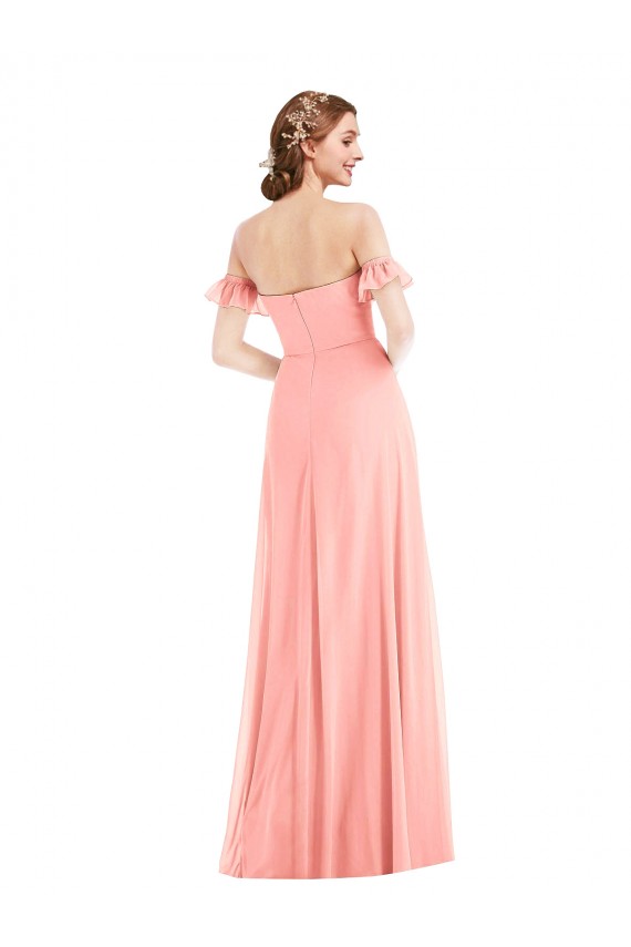 Soft Chiffon Off the Shoulder A-Line Salmon Semi Formal Evening Dress / Bridesmaid Dress Manchester