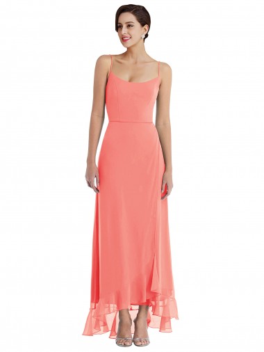 Soft Chiffon Scoop Neck A-Line Coral High Low Bridesmaid Dress Manchester