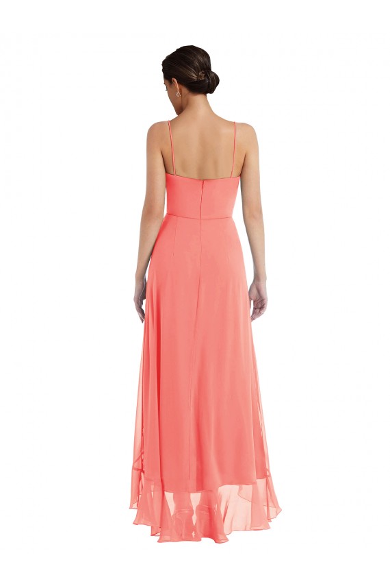 Soft Chiffon Scoop Neck A-Line Coral High Low Bridesmaid Dress Manchester