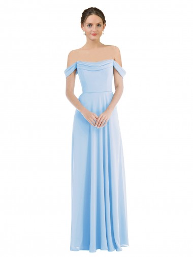 Soft Chiffon Off the Shoulder A-Line Light Sky Blue Formal Evening Gown / Bridesmaid Dress Manchester