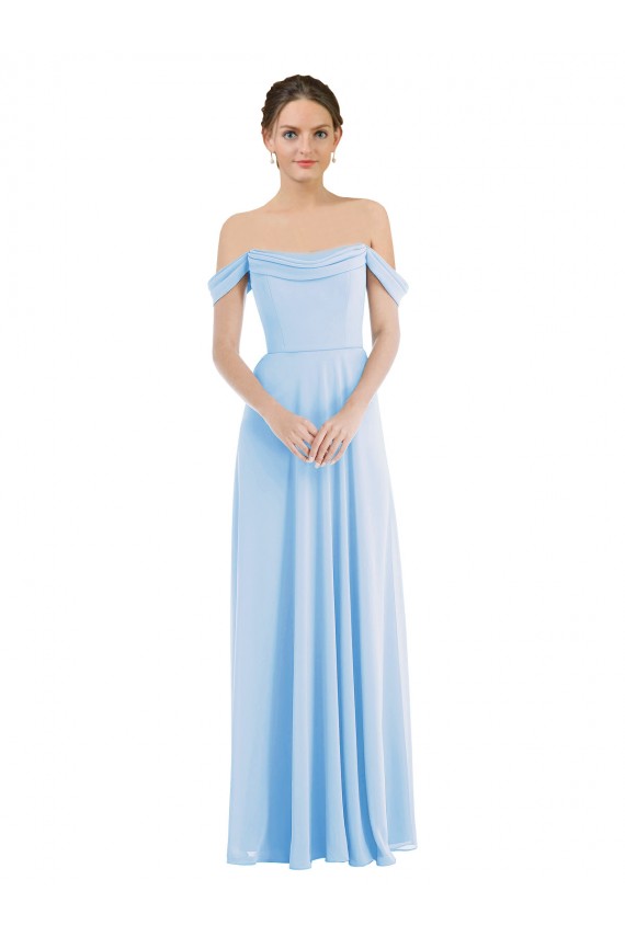 Soft Chiffon Off the Shoulder A-Line Light Sky Blue Formal Evening Gown / Bridesmaid Dress Manchester