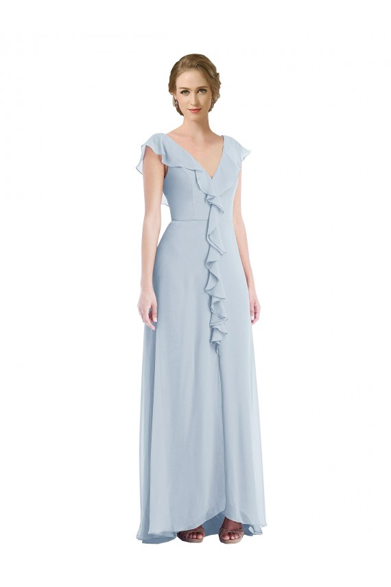 Soft Chiffon V-Neck V-Back A-Line Sea Glass Black Tie Evening Gown / Bridesmaid Dress Manchester