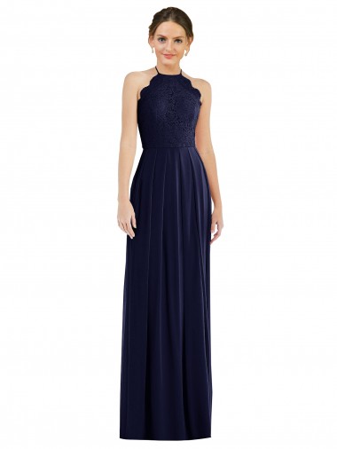 Soft Chiffon Halter Neck Open Back A-Line Dark Navy Semi Formal Evening Dress / Bridesmaid Dress Manchester
