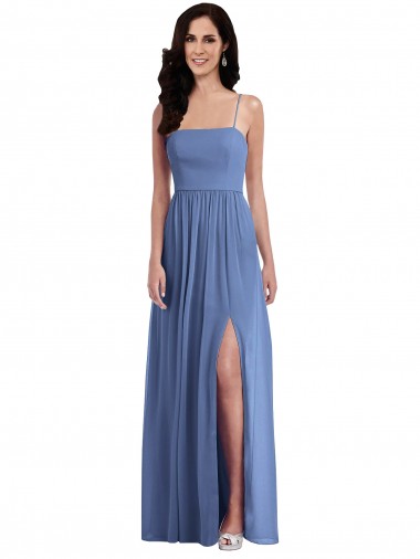Soft Chiffon Spaghetti Straps Low Back A-Line Windsor Blue Semi Formal Evening Dress / Bridesmaid Dress Manchester