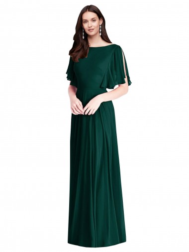 Soft Chiffon Bateau Neck V-Back A-Line Ever Green Semi Formal Evening Dress / Bridesmaid Dress Manchester