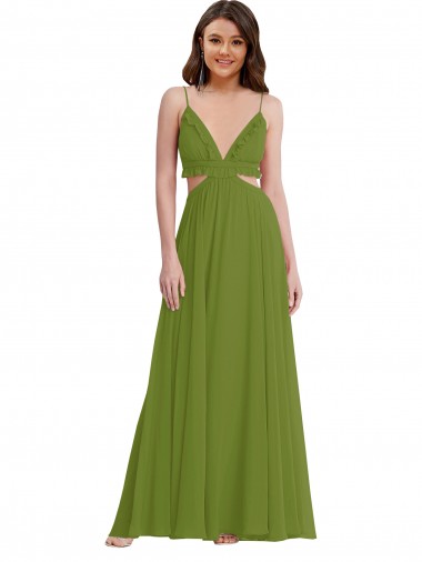 Soft Chiffon V-Neck Open Back A-Line Olive Green Plus Size Evening Gown / Bridesmaid Dress Manchester
