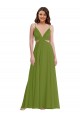 Soft Chiffon V-Neck Open Back A-Line Olive Green Plus Size Evening Gown / Bridesmaid Dress Manchester