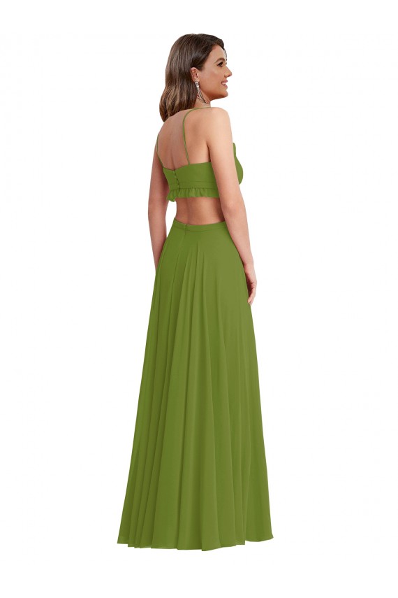 Soft Chiffon V-Neck Open Back A-Line Olive Green Plus Size Evening Gown / Bridesmaid Dress Manchester