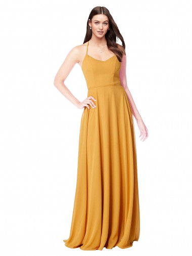 Soft Chiffon V-Neck A-Line Saffron Formal Dress / Bridesmaid Dress Manchester