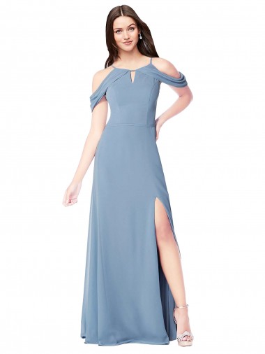 Soft Chiffon Off the Shoulder A-Line Dusty Blue Evening Dress / Bridesmaid Dress Manchester