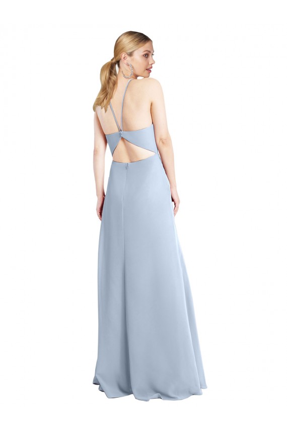 Chiffon Halter Neck Open Back A-Line Light Sky Blue Bridesmaid Dress / Evening Dress Manchester