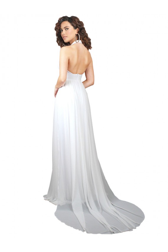 Soft Chiffon V-Neck Low Back A-Line White Beach Wedding Dress Manchester