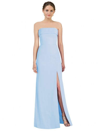 Soft Chiffon Strapless Low Back Trumpet Light Sky Blue Black Tie Evening Gown / Bridesmaid Dress Manchester