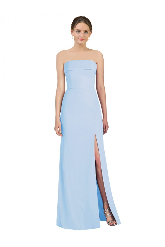 Soft Chiffon Strapless Low Back Trumpet Light Sky Blue Black Tie Evening Gown / Bridesmaid Dress Manchester