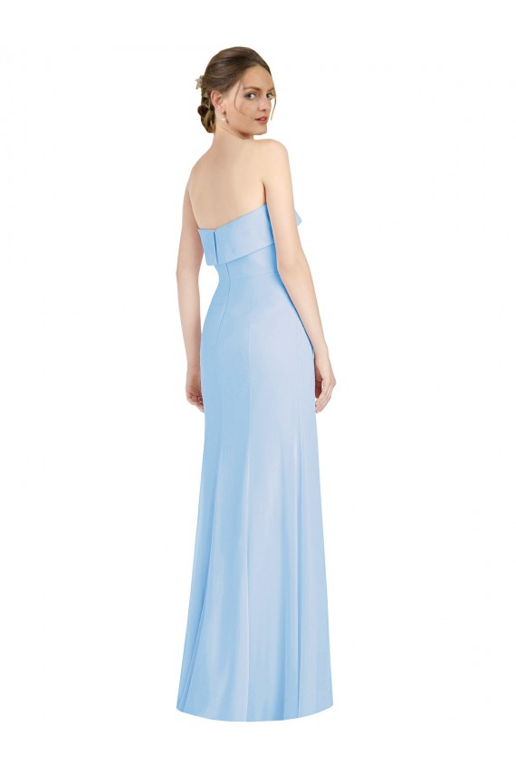 Soft Chiffon Strapless Low Back Trumpet Light Sky Blue Black Tie Evening Gown / Bridesmaid Dress Manchester