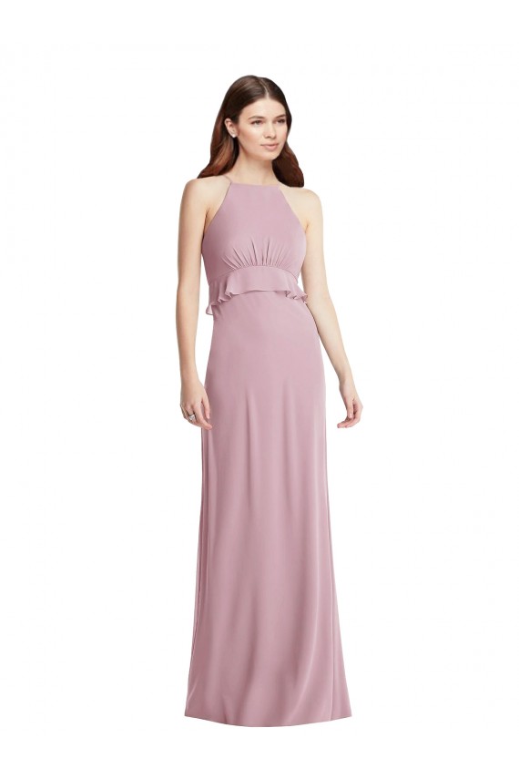 Chiffon Halter Neck Low Back A-Line Primrose Bridesmaid Dress / Evening Dress Manchester