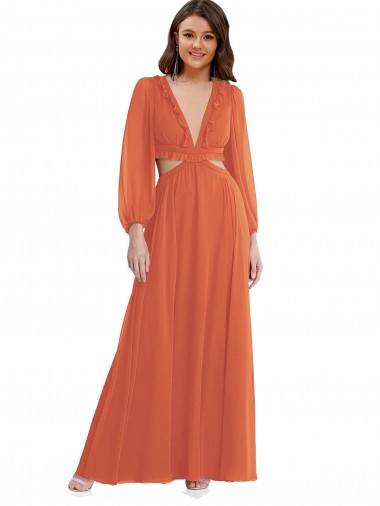 Soft Chiffon V-Neck Open Back A-Line Firecracker High Low Evening Gown / Bridesmaid Dress Manchester