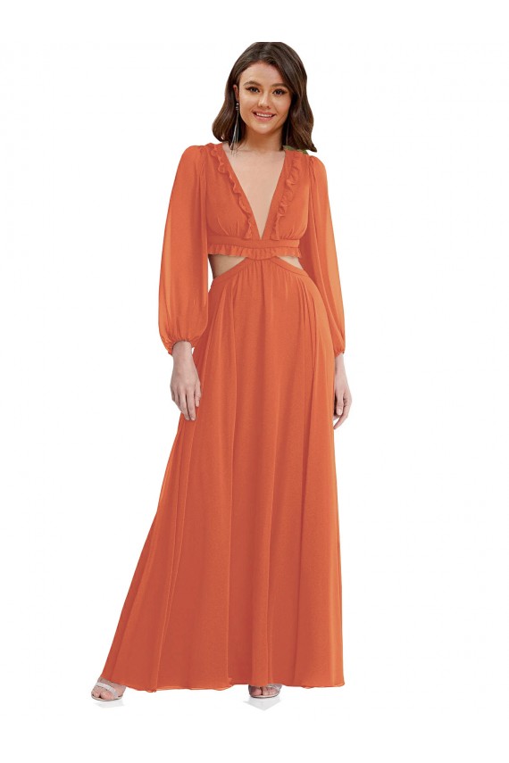 Soft Chiffon V-Neck Open Back A-Line Firecracker High Low Evening Gown / Bridesmaid Dress Manchester
