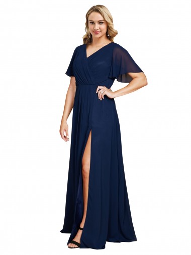 Soft Chiffon V-Neck A-Line Dark Navy Formal Plus Size Evening Gown / Prom Dress / Bridesmaid Dress Manchester