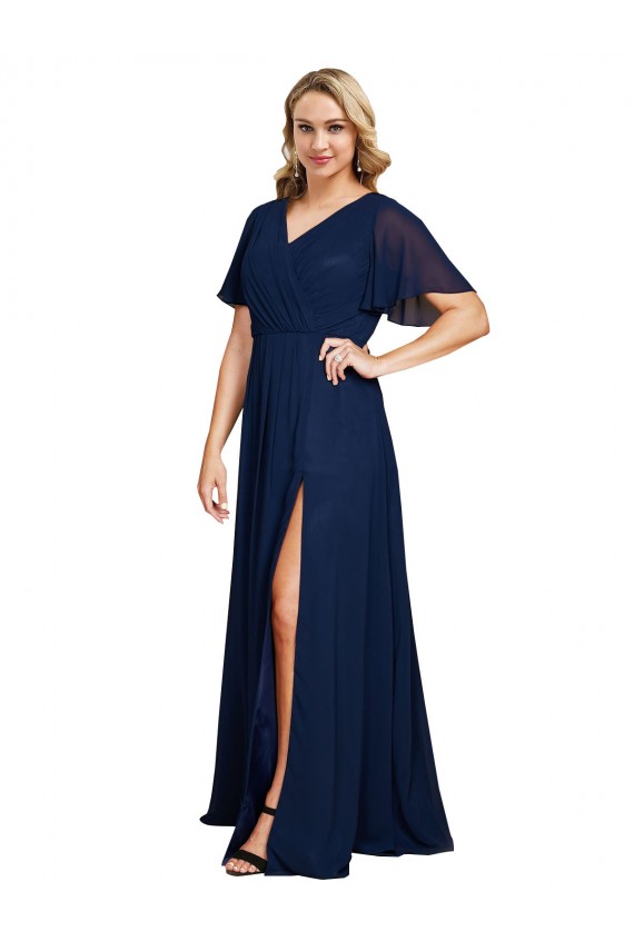 Soft Chiffon V-Neck A-Line Dark Navy Formal Plus Size Evening Gown / Prom Dress / Bridesmaid Dress Manchester