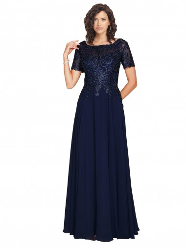 Soft Chiffon Round Neck A-Line Dark Navy Prom Dress / Bridesmaid Dress Manchester