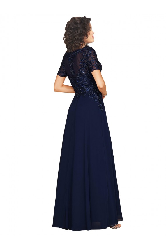 Soft Chiffon Round Neck A-Line Dark Navy Prom Dress / Bridesmaid Dress Manchester