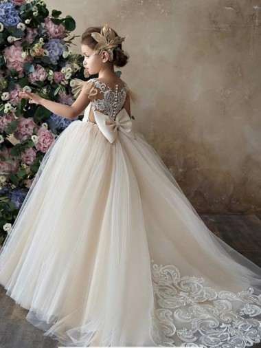 Tulle & Lace Sweetheart Ball Gown Champagne Flower Girl Dresses Manchester
