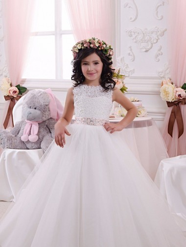 Tulle & Lace Bateau Neck V-Back Ball Gown Ivory Flower Girl Dress Manchester