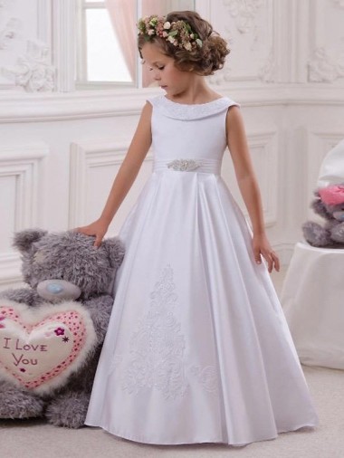 Satin & Lace Bateau Neck Ball Gown Ivory Flower Girl Dresses Manchester